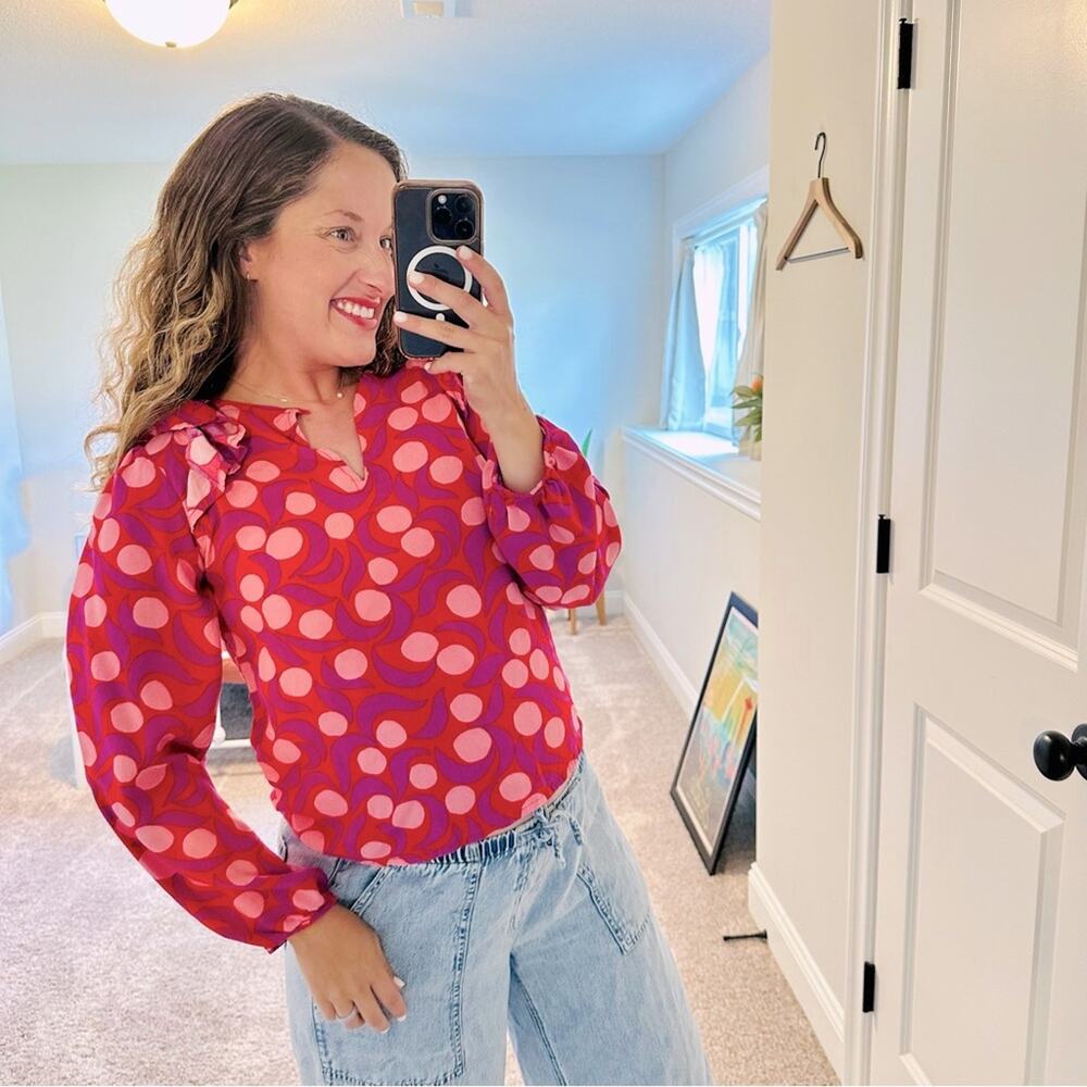 Tuckernuck Compania Fantastica Red Pink Printed Top Blouse Small
